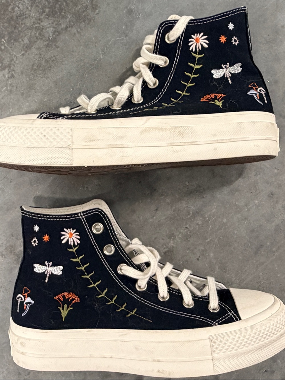 Converse Chuck Taylor High Top Sneakers - Black with Embroidered Floral Detail